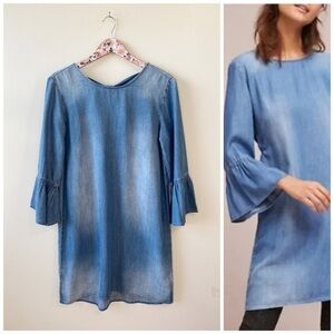 Anthro CLOTH & STONE Chambray Tie Back Flare Sleeve Dress! Small S
